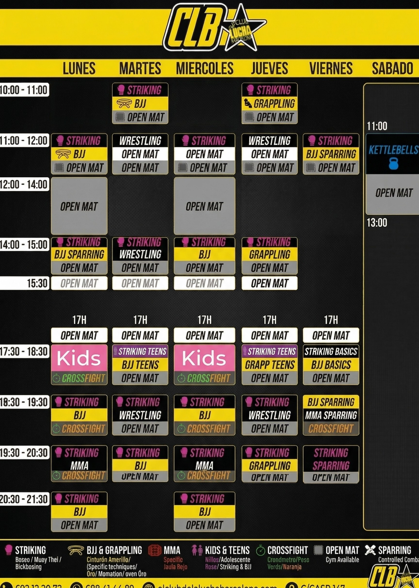 Horario Club de la Lucha Barcelona